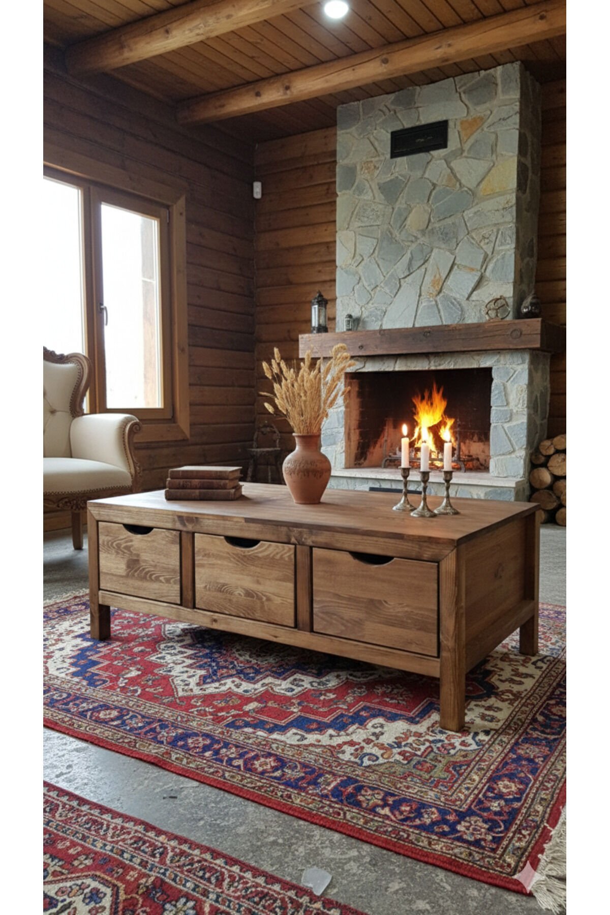 Winchester Masif Ahşap Çekmeceli Orta Sehpa