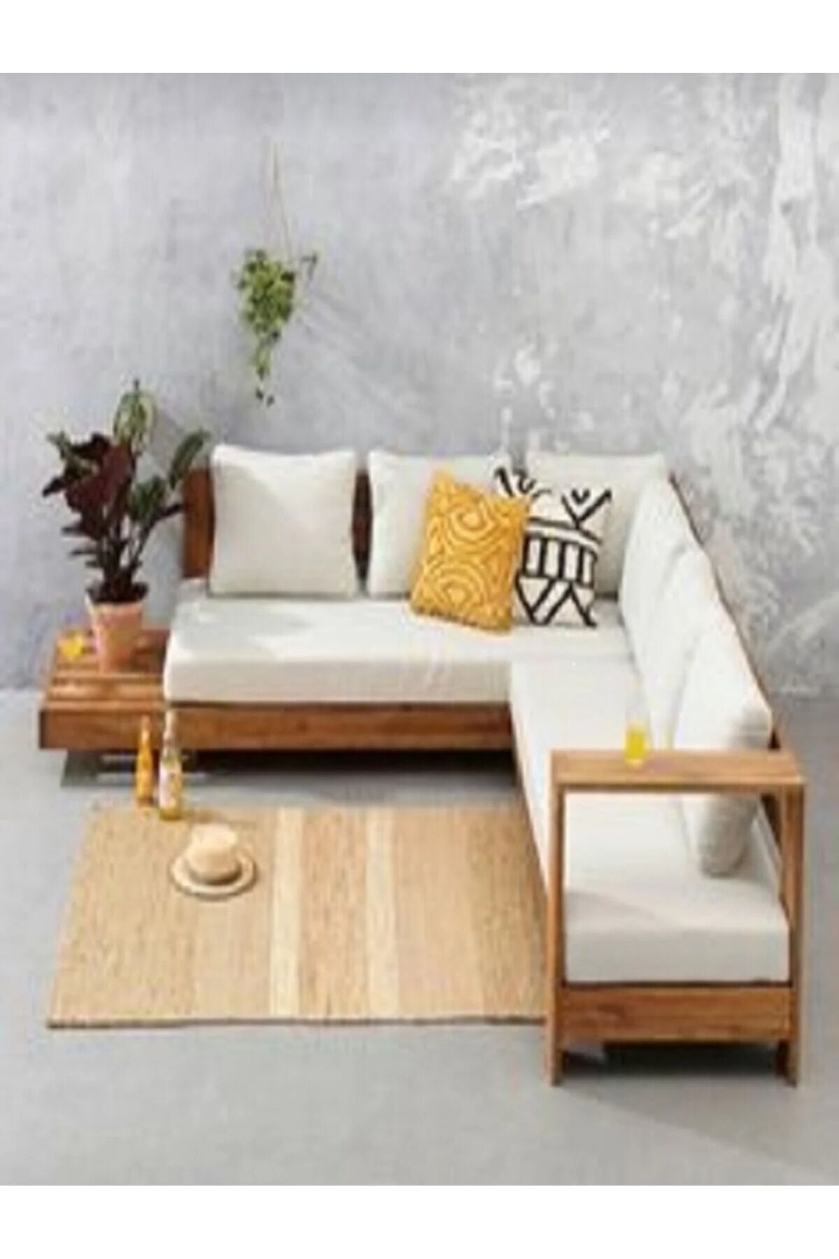  Bahçe Balkon Teras Köşe Takımı Dinlenme Oturma Grubu Ahşap Köşe Takımı