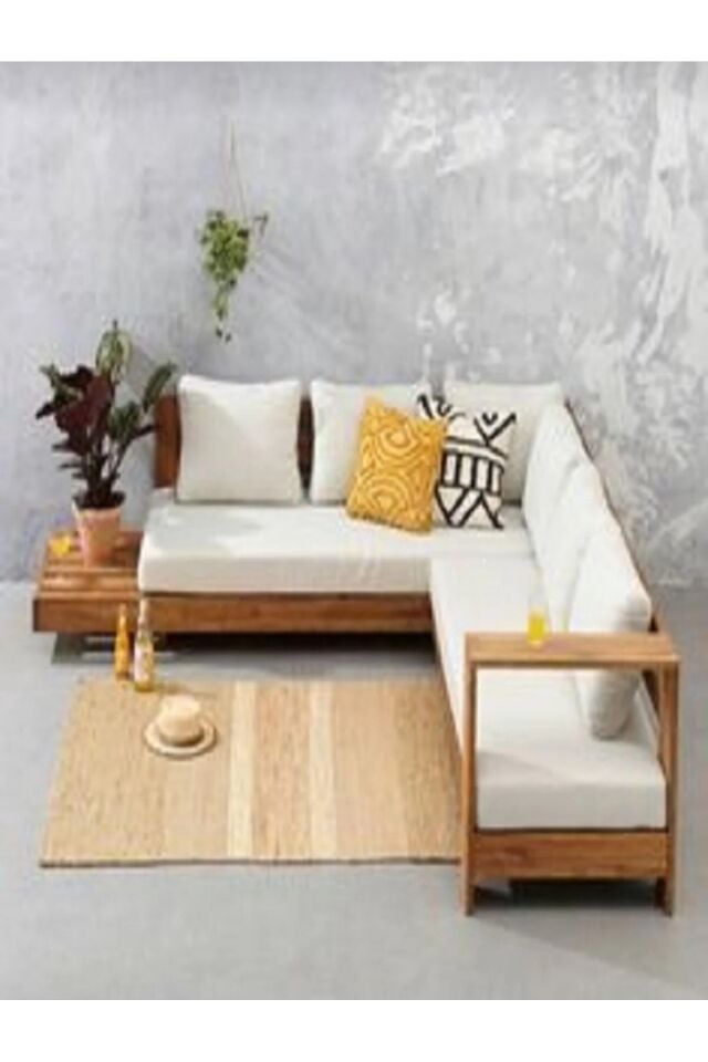  Bahçe Balkon Teras Köşe Takımı Dinlenme Oturma Grubu Ahşap Köşe Takımı