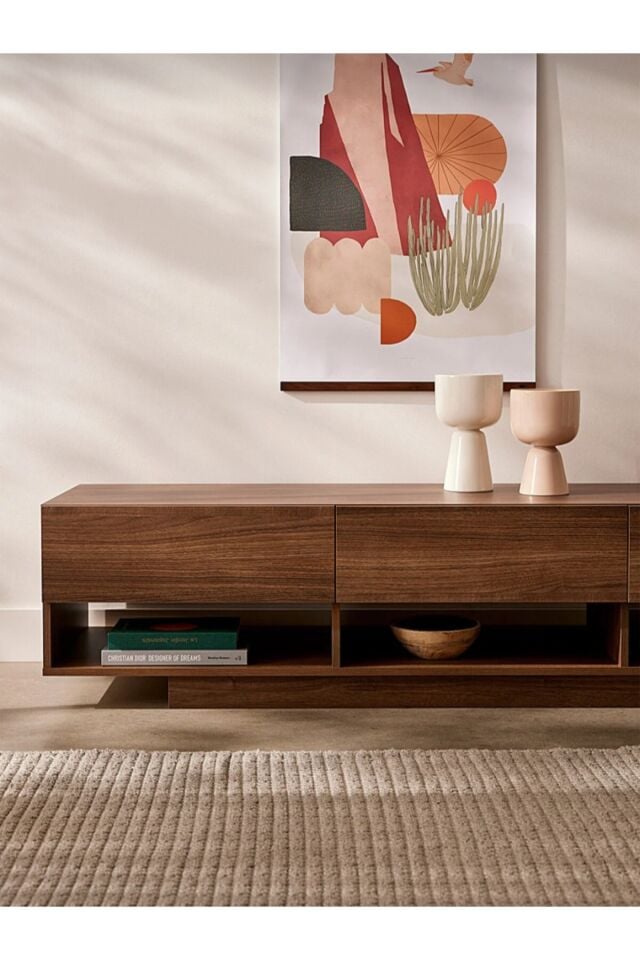 Lüks Masif Ahşap Tv Ünitesi Çekmeceli Tv Unit Ceviz renk