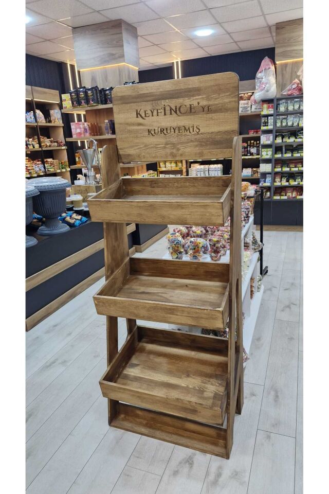  Masif Ahşap Çok Amaçlı Kuruyemiş Standı Meyve Sebze Standı Bakliyat Standı Ahşap Raf