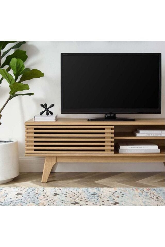 Lüks Masif Ahşap Sürgü Kapaklı Raflı Tv Ünitesi
