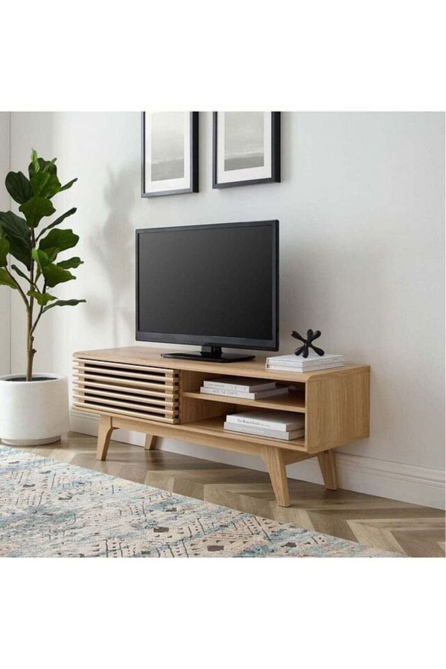 Lüks Masif Ahşap Sürgü Kapaklı Raflı Tv Ünitesi