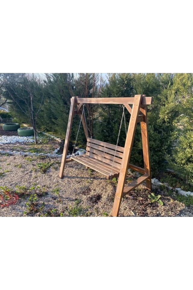 Doğal Ahşap Salıncak Bahçe Teras Salıncağı Ceviz renk