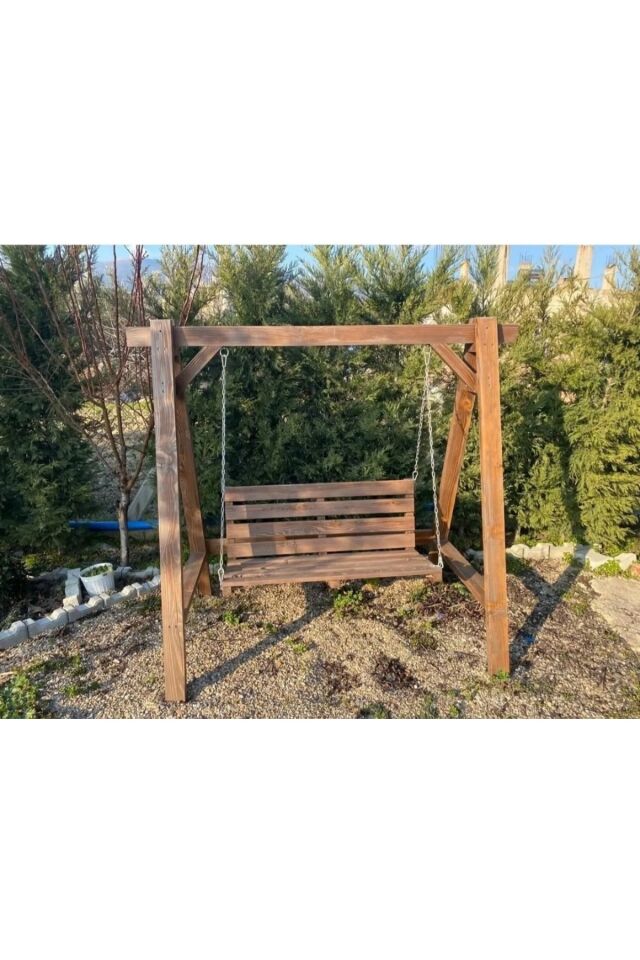  Doğal Ahşap Salıncak Bahçe Teras Salıncağı Ceviz renk