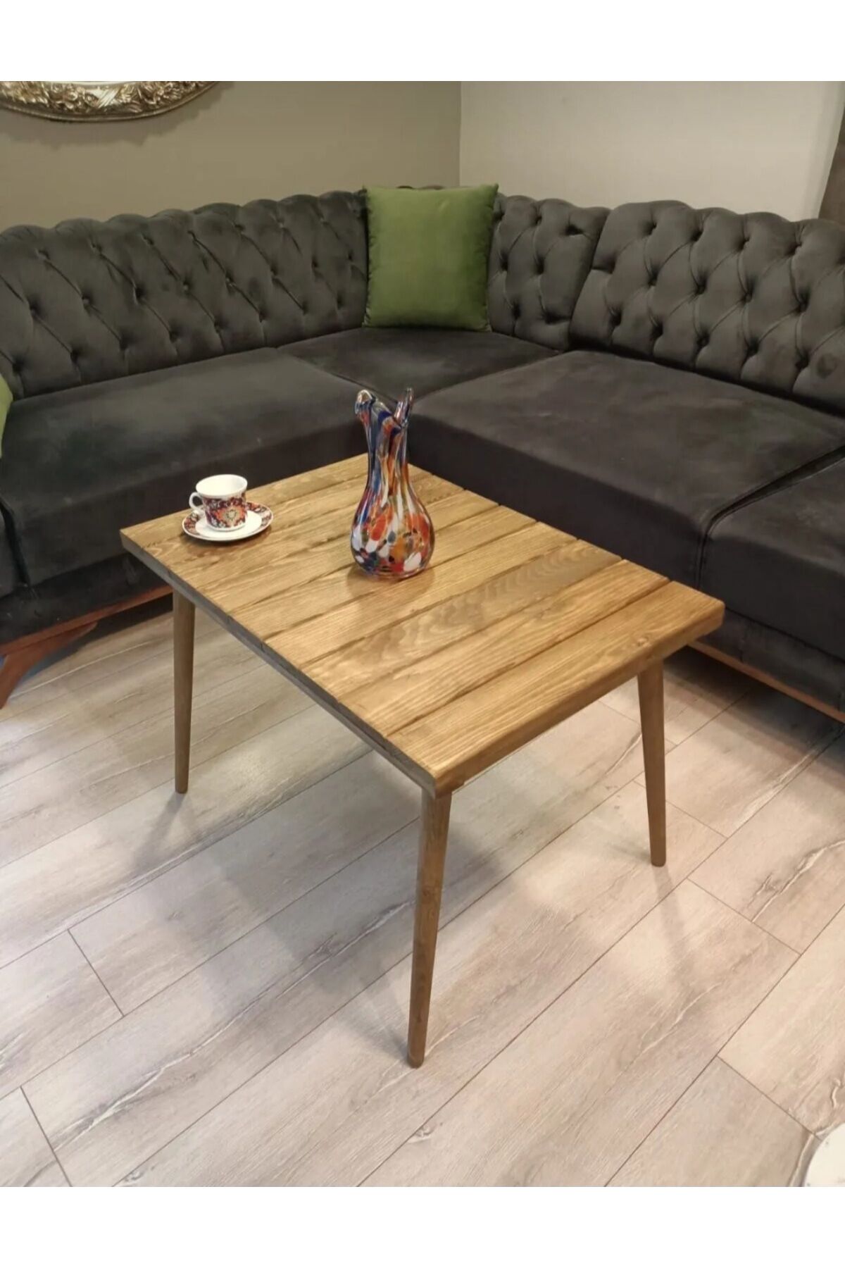  Dekoratif Masif Ahşap Orta Sehpa Demonte Konik Ayak Kolay Kurulum 50x75cm