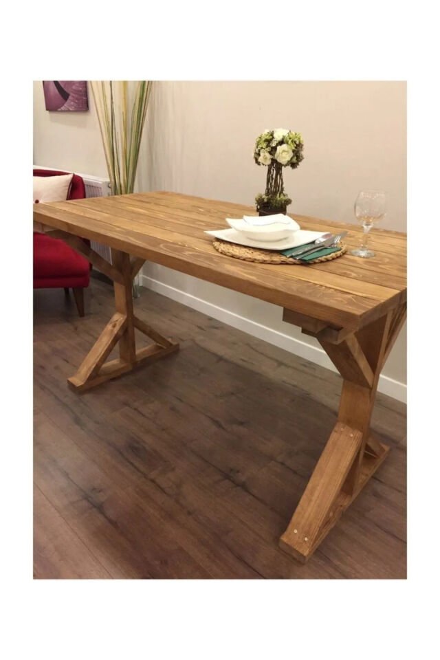 Dekoratif Doğal Ahşap Yemek Masası Çalışma Masası Ofis Masası 120x70 cm Tütün Renk