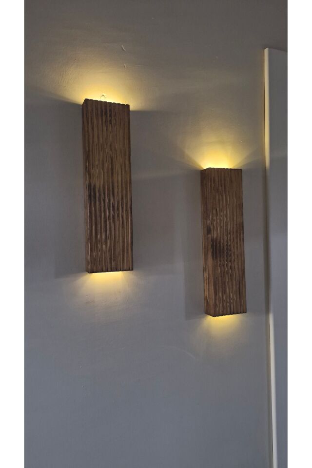  2li Ahşap Dekoratif Peri Ledli Aplik Balkon Antre Aksesuarı Otel Cafe Villa Bohem Rustik Dekor 35cm