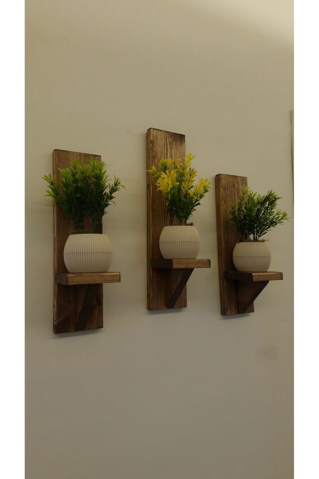  Dekoratif Ahşap Duvar Rafı Balkon Rafı Saksılık Rustik 3 adet