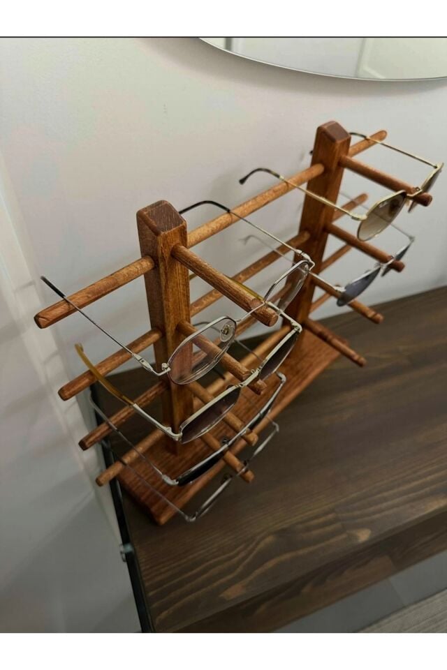  Doğal Ahşap 8’li Gözlük Standı Organizer