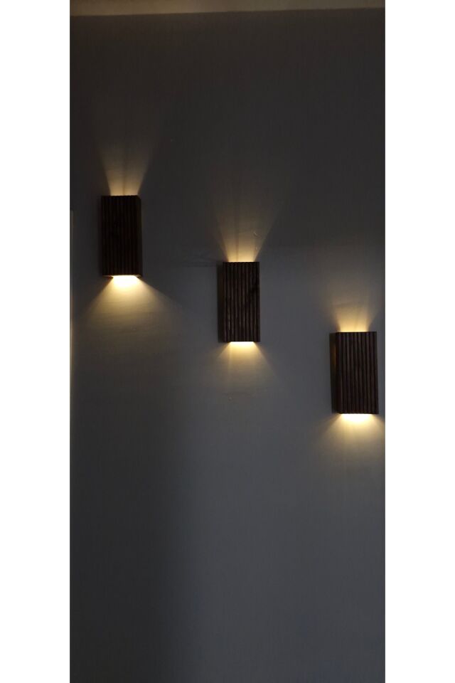  Ahşap Dekoratif Ledli Aplik Duvar Balkon Antre Aksesuarı Otel Cafe Villa Bohem Dekor Piiler Hariç