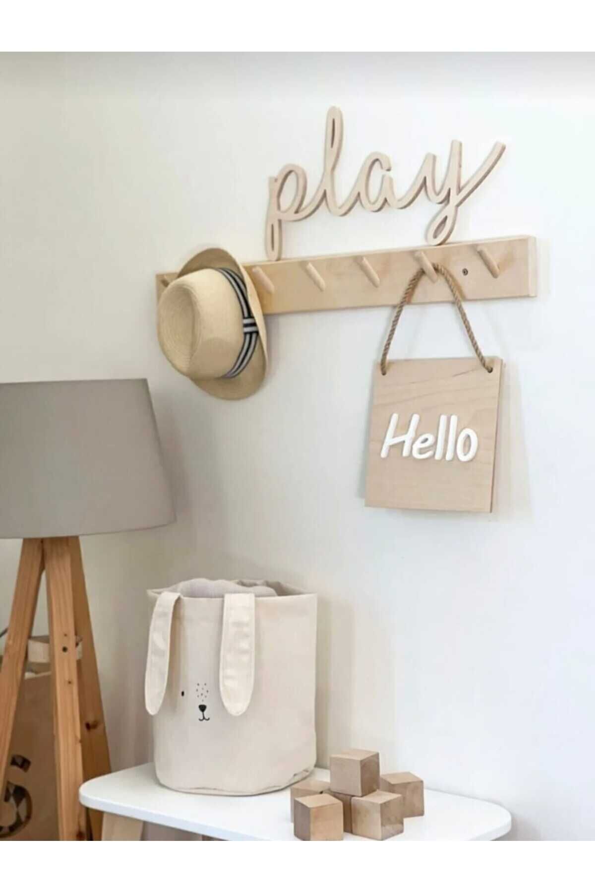  Dekoratif Ahşap Modern Duvar Askılık 60 cm