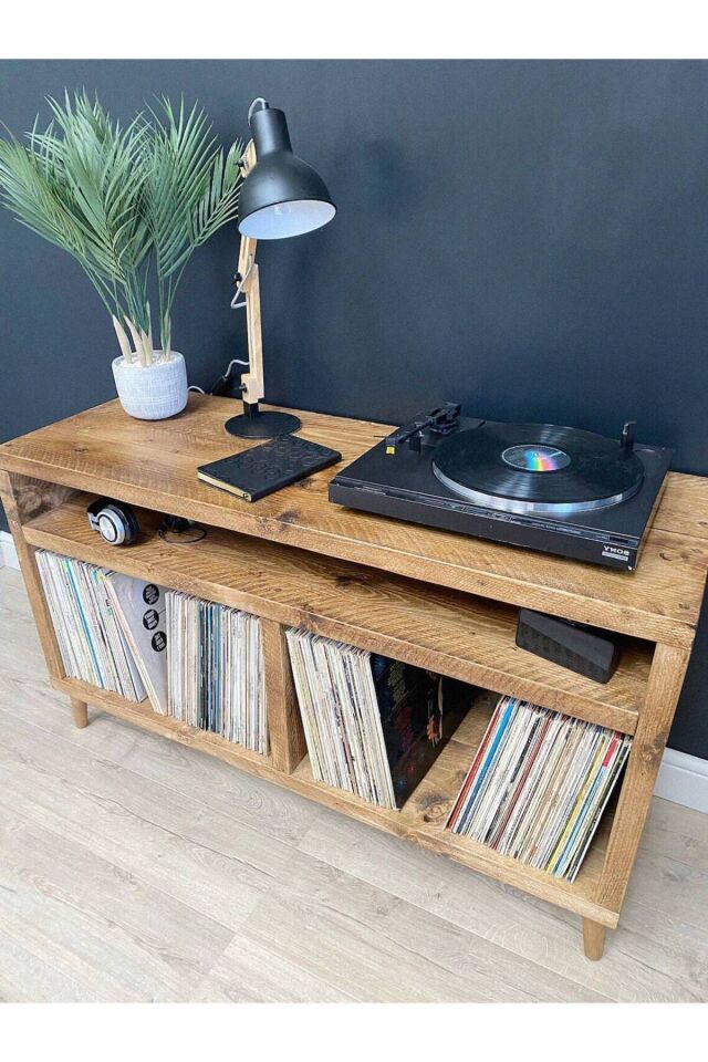  Plak Ve Pikap Sehpası, 37cm*90cm, Plak Çalar Standı Endüstriyel Masa