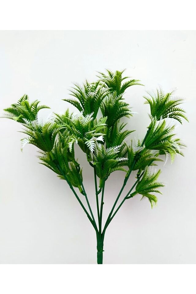  Yapay Çiçek Mini Yeşil, Beyaz Sıkas Demeti 7 Dal Garnitür Aranjman Dikey Bahçe Saksı Yeşillik 29 Cm