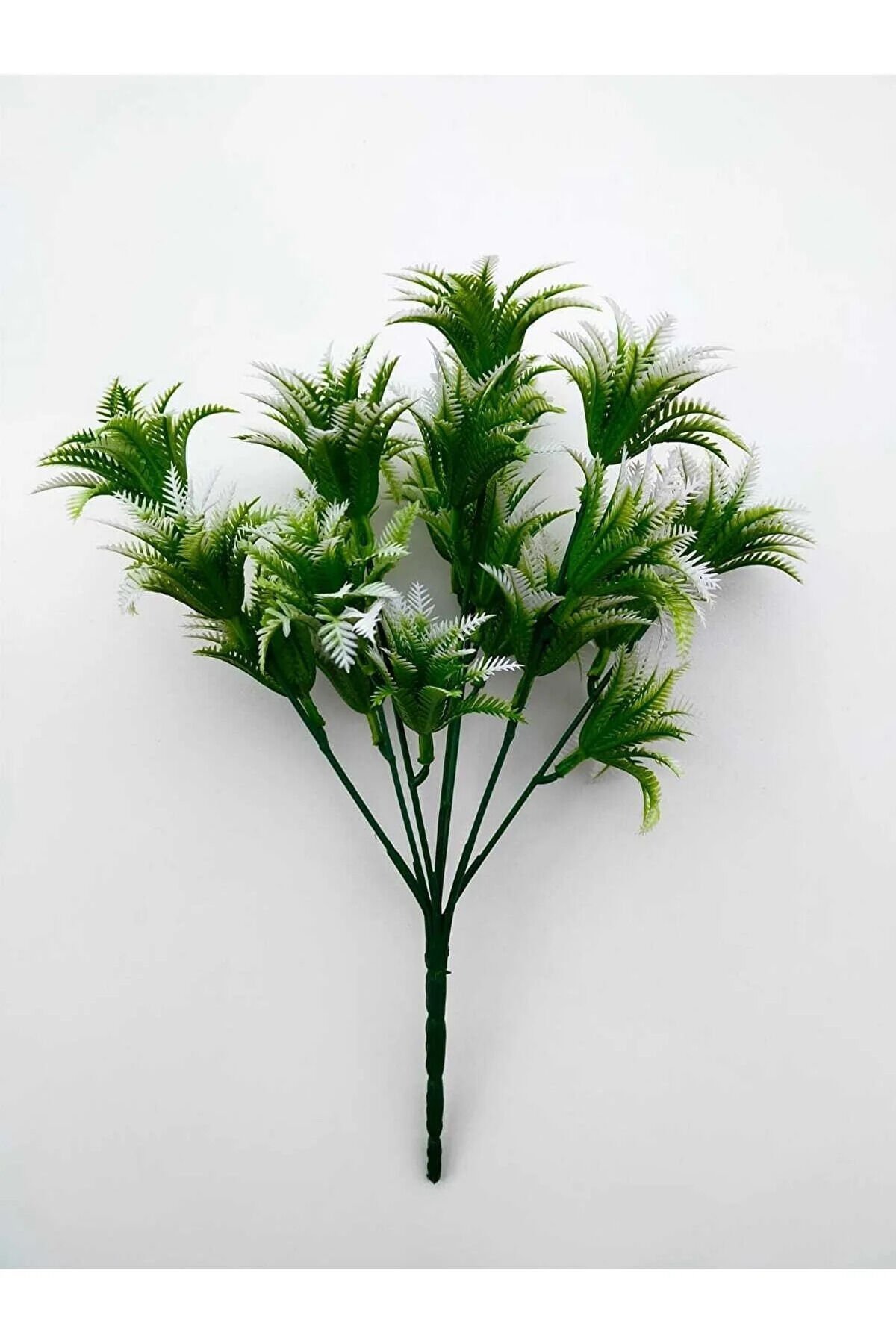  Yapay Çiçek Mini Yeşil, Beyaz Sıkas Demeti 7 Dal Garnitür Aranjman Dikey Bahçe Saksı Yeşillik 29 Cm