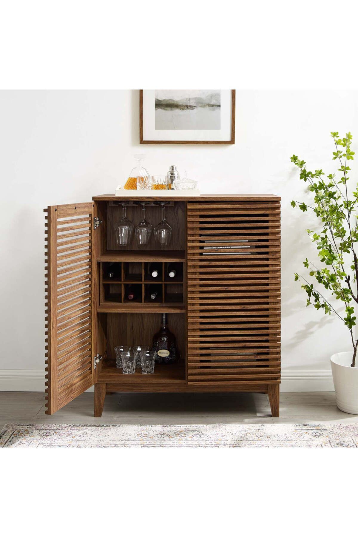  Ahşap Izgara Kapaklı Rustik Mini Bar