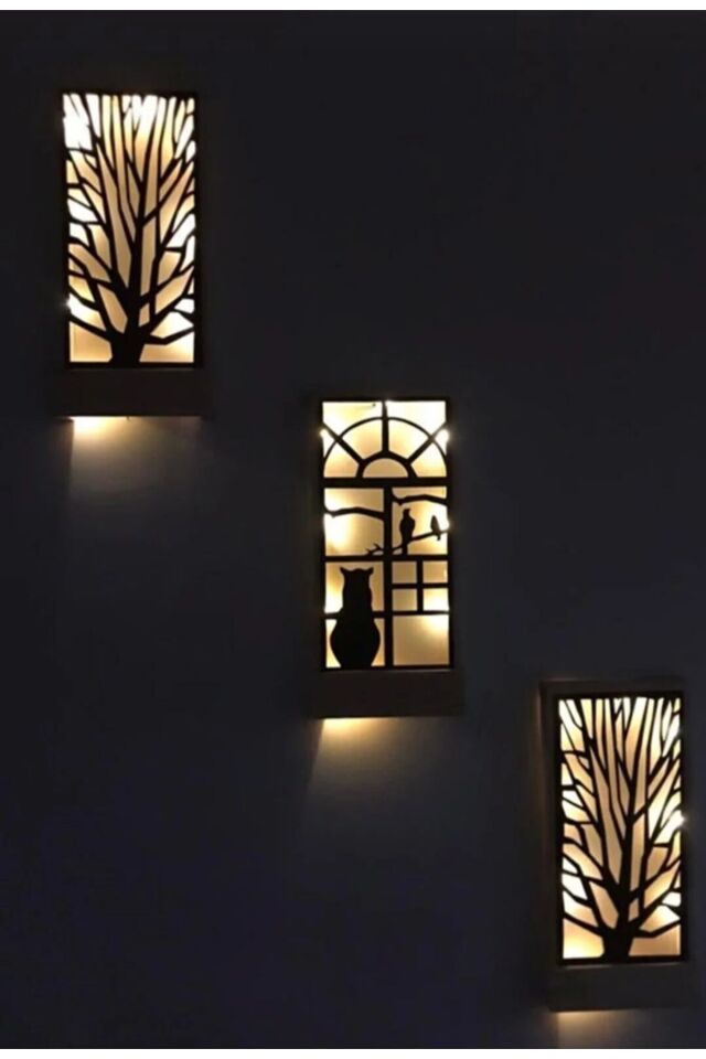  Peri Ledli 3lüset Piller Hariç Açkapa Masifahşap Tablo Ev Hediye Hol Antre Gecelamba 36x18 Duvar Süs