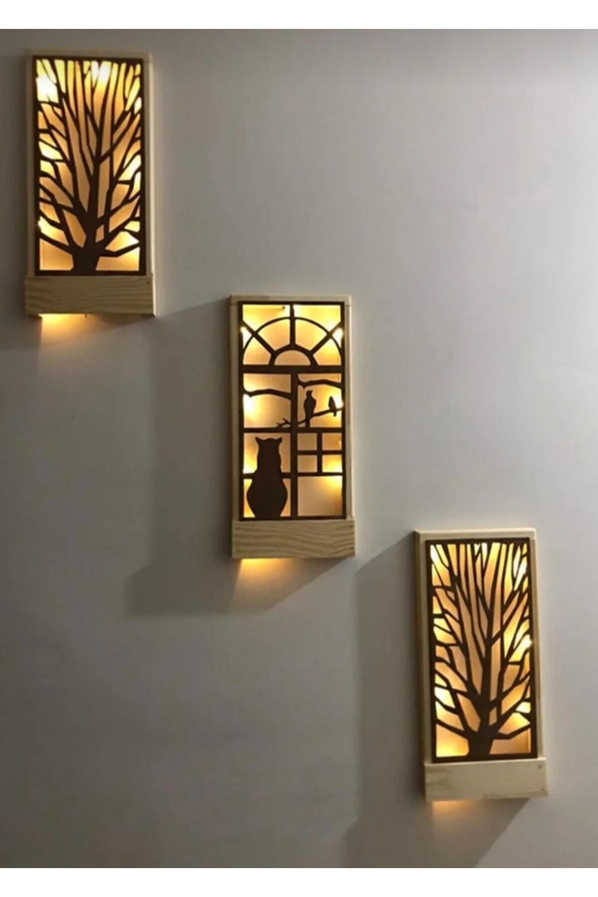  Peri Ledli 3lüset Piller Hariç Açkapa Masifahşap Tablo Ev Hediye Hol Antre Gecelamba 36x18 Duvar Süs