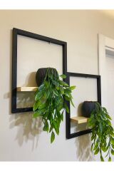 2' Li Lüx Dekoratif Siyah Ahşap Çerçeveli Raf Çiçeklik Duvar Süsü Ev Antre Hol Balkon Süsü