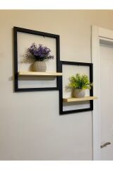 2' Li Lüx Dekoratif Siyah Ahşap Çerçeveli Raf Çiçeklik Duvar Süsü Ev Antre Hol Balkon Süsü