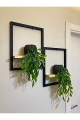 2' Li Lüx Dekoratif Siyah Ahşap Çerçeveli Raf Çiçeklik Duvar Süsü Ev Antre Hol Balkon Süsü