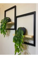 2' Li Lüx Dekoratif Siyah Ahşap Çerçeveli Raf Çiçeklik Duvar Süsü Ev Antre Hol Balkon Süsü