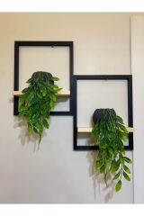 2' Li Lüx Dekoratif Siyah Ahşap Çerçeveli Raf Çiçeklik Duvar Süsü Ev Antre Hol Balkon Süsü