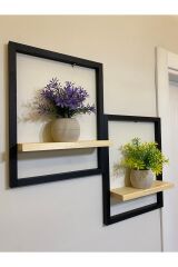 2' Li Lüx Dekoratif Siyah Ahşap Çerçeveli Raf Çiçeklik Duvar Süsü Ev Antre Hol Balkon Süsü
