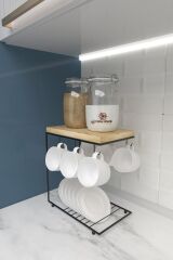 Mutfak Tezgah Üstü Metal Kahve Standı Fincan Askılığı Düzenleyici Kahve Köşesi Otel Cafe Bar