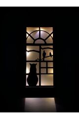 Peri Ledli Masif Panel Ahşap Dekoratif Tablo Duvar Süsü Ev Antre Balkon Süsü 36x18cm