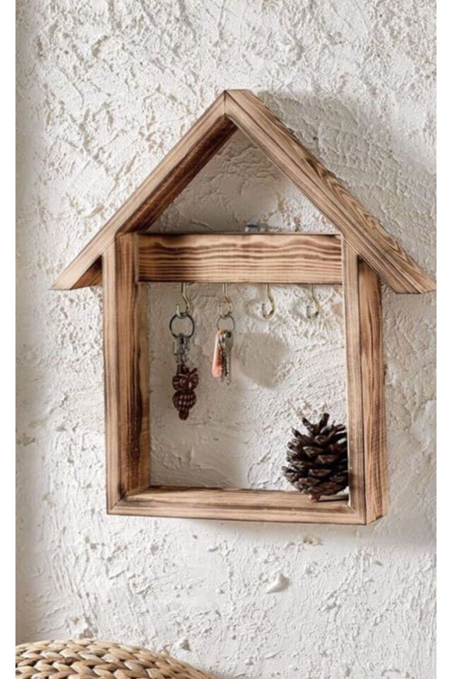  Doğal Ahşap Ev Model Anahtarlık Anahtar Askısı Kapı Önü Askılık