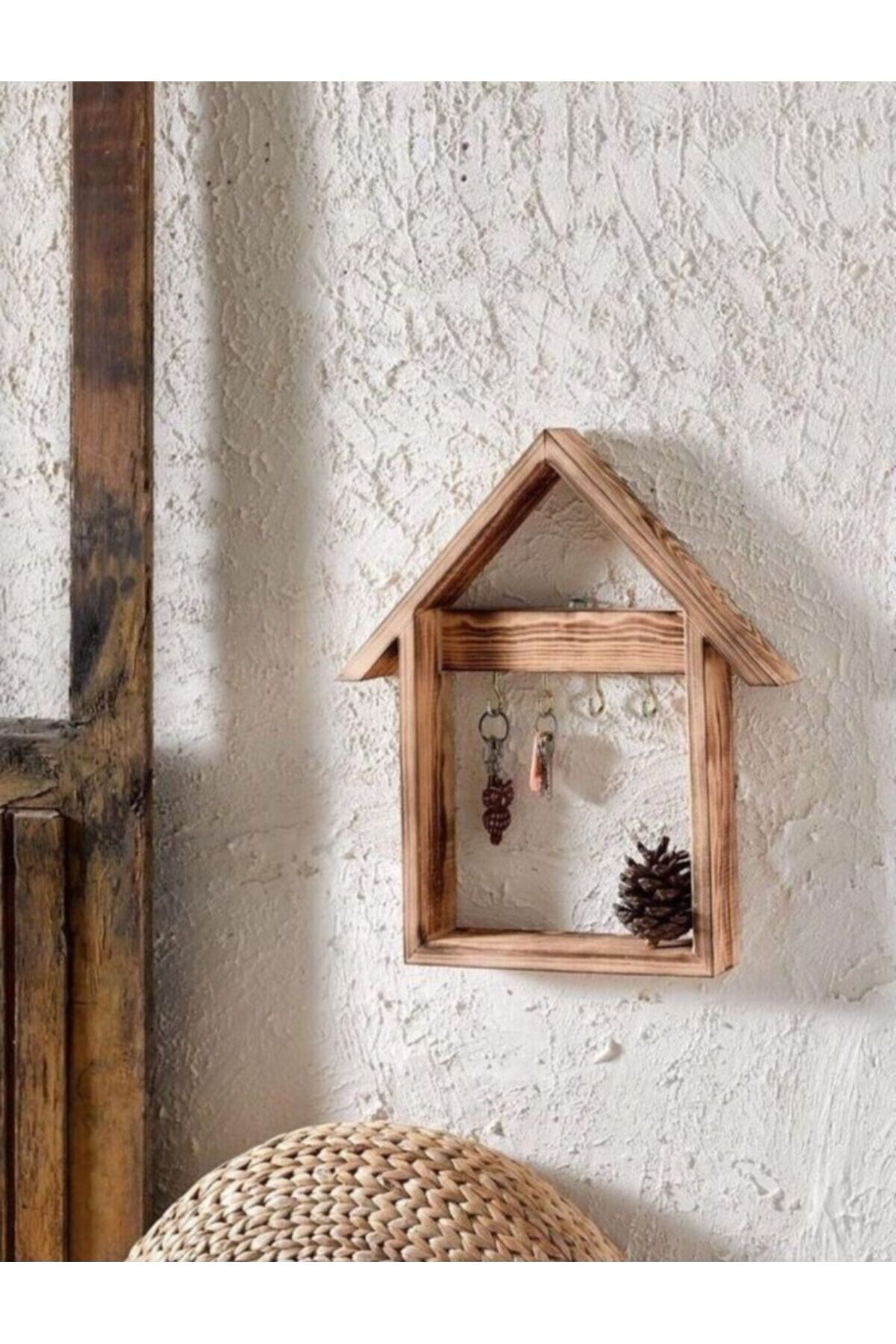  Doğal Ahşap Ev Model Anahtarlık Anahtar Askısı Kapı Önü Askılık