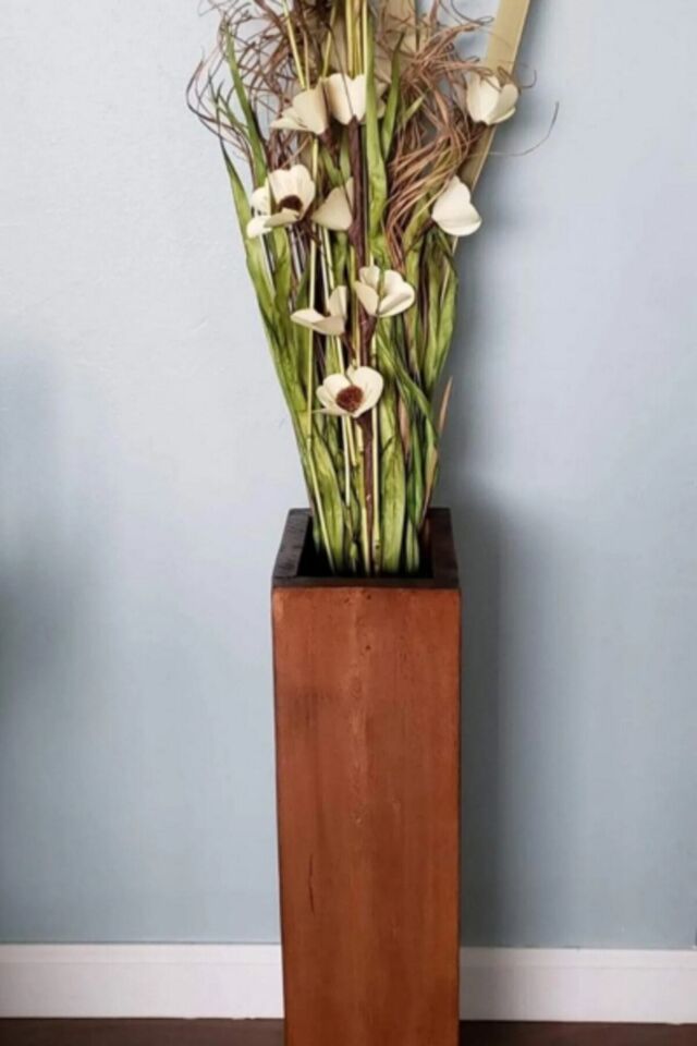  Dekoratif Ahşap Pampas Yapay Çiçek Vazosu 48 Cm