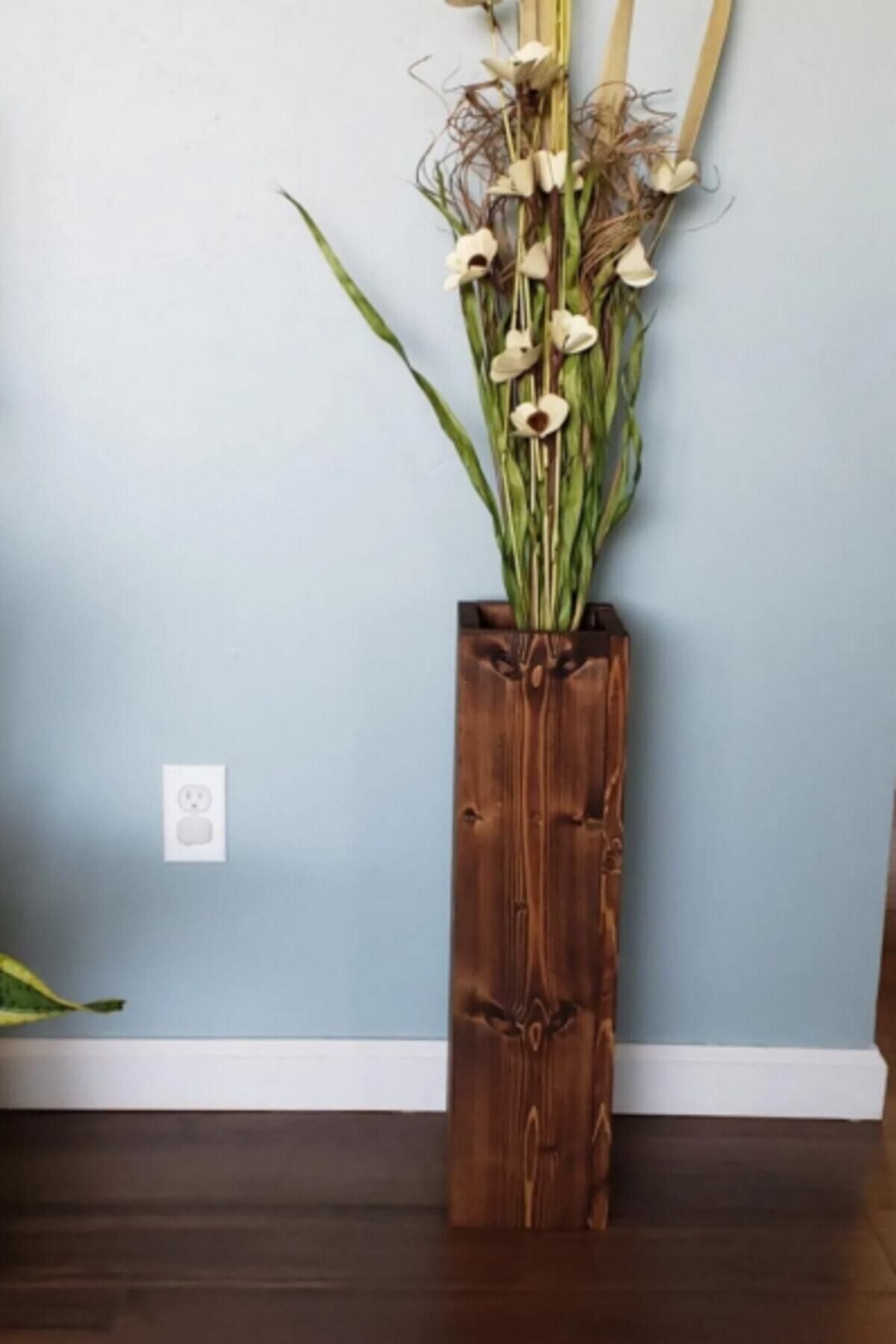  Dekoratif Ahşap Pampas Yapay Çiçek Vazosu 48 Cm