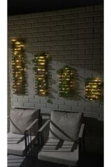 Peri Ledli Sarmaşıklı Ahşap Çiçeklik Balkon Dekor Duvar Dekor Yapay Çiçek