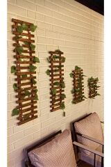 Peri Ledli Sarmaşıklı Ahşap Çiçeklik Balkon Dekor Gece Lambası Yapay Çiçek Dekoratif Aydınlatma