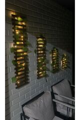 Peri Ledli Sarmaşıklı Ahşap Çiçeklik Balkon Dekor Gece Lambası Yapay Çiçek Dekoratif Aydınlatma