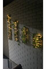 Peri Ledli Sarmaşıklı Ahşap Çiçeklik Balkon Dekor Gece Lambası Yapay Çiçek Dekoratif Aydınlatma