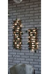 2 Li Peri Ledli Sarmaşıklı Ahşap Çiçeklik Balkon Dekor Duvar Dekor Yapay Çiçek Antre Hol