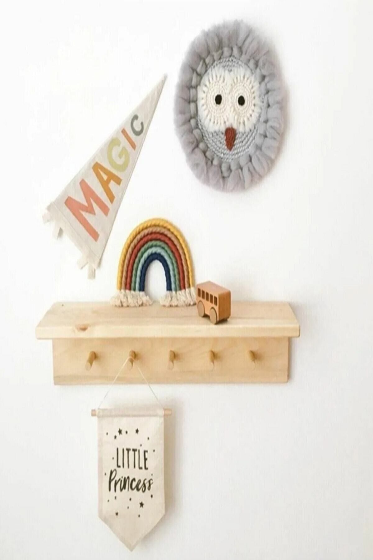  Tekli Lüx Ahşap Dekoratif Askılı Raf Bebek Odası Rafı Çocuk Odası Askısı 55 cm