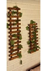 2 Li Peri Ledli Sarmaşıklı Ahşap Çiçeklik Balkon Dekor Duvar Dekor Yapay Çiçek Antre Hol