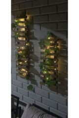 2 Li Peri Ledli Sarmaşıklı Ahşap Çiçeklik Balkon Dekor Duvar Dekor Yapay Çiçek Antre Hol