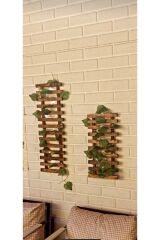 2 Li Peri Ledli Sarmaşıklı Ahşap Çiçeklik Balkon Dekor Duvar Dekor Yapay Çiçek Antre Hol