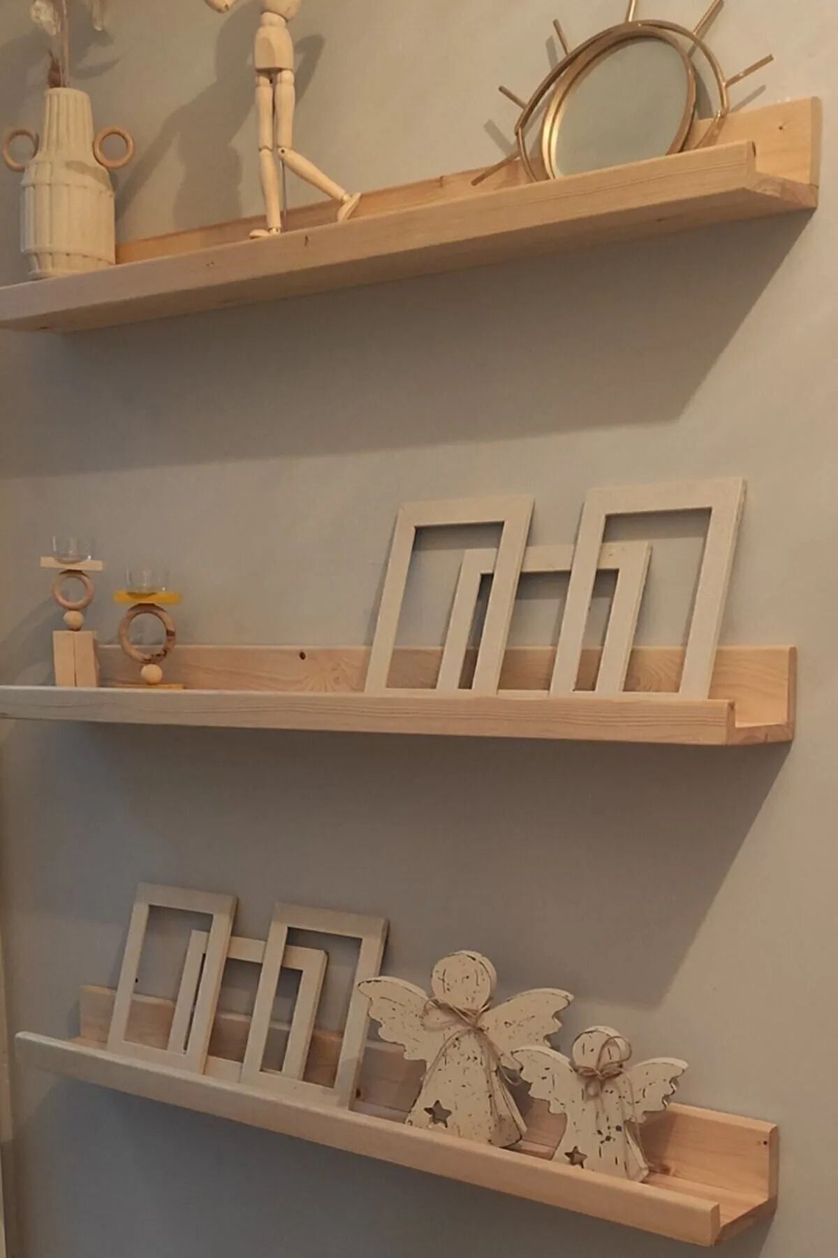 Lüx Dekoratif Masif Ahşap Resim Rafı Çerçeve Rafı Duvar Dekoru 120 cm (1 Adet)