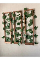 3'lü Ahşap Peri Ledli Sarmaşıklı Duvar Çıtası Kış Bahçesi Balkon Duvar Dekor Bohem Retro