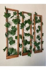 3'lü Ahşap Peri Ledli Sarmaşıklı Duvar Çıtası Kış Bahçesi Balkon Duvar Dekor Bohem Retro