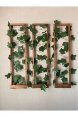 3'lü Ahşap Peri Ledli Sarmaşıklı Duvar Çıtası Kış Bahçesi Balkon Duvar Dekor Bohem Retro