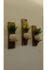 Dekoratif Ahşap Duvar Rafı Balkon Rafı Saksılık Rustik 3 adet