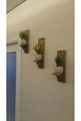 Dekoratif Ahşap Duvar Rafı Balkon Rafı Saksılık Rustik 3 adet