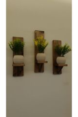 Dekoratif Ahşap Duvar Rafı Balkon Rafı Saksılık Rustik 3 adet